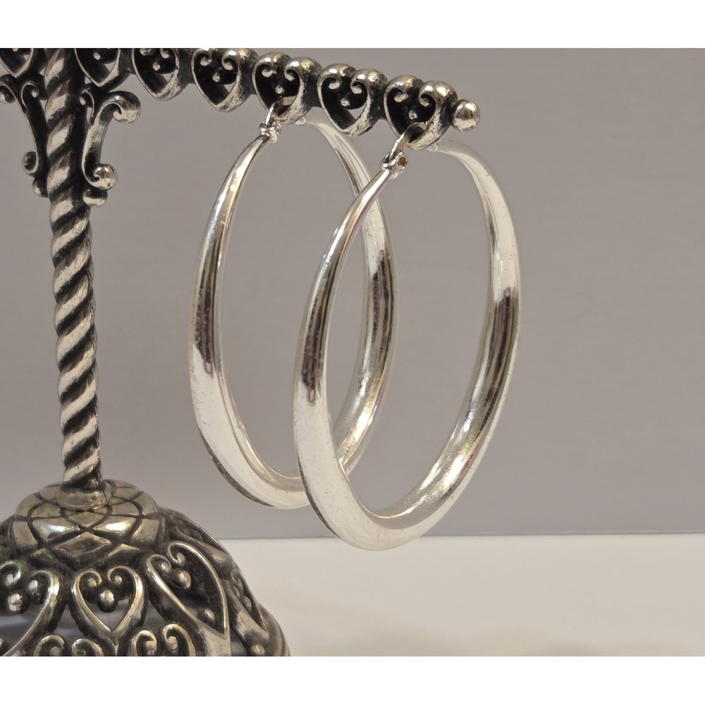 Vintage IBB International Bullion Bureau Silver 50mm Hoop Earrings